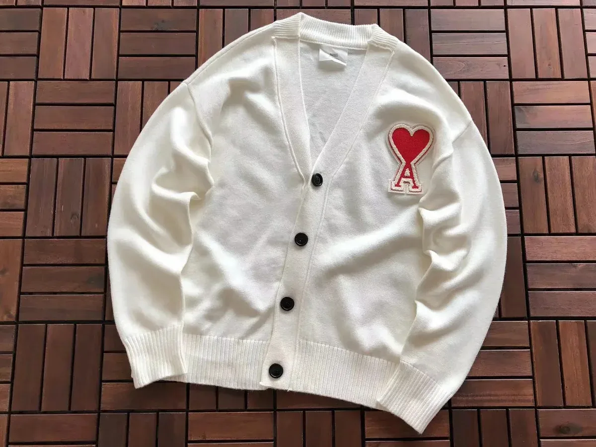 AMI AMI de Coeur White Cardigan with Heart Patch