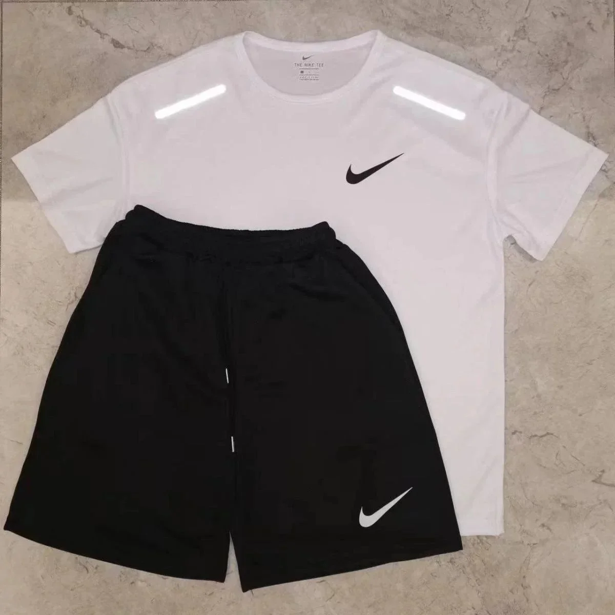Nike White Swoosh Tee & Black Shorts Set
