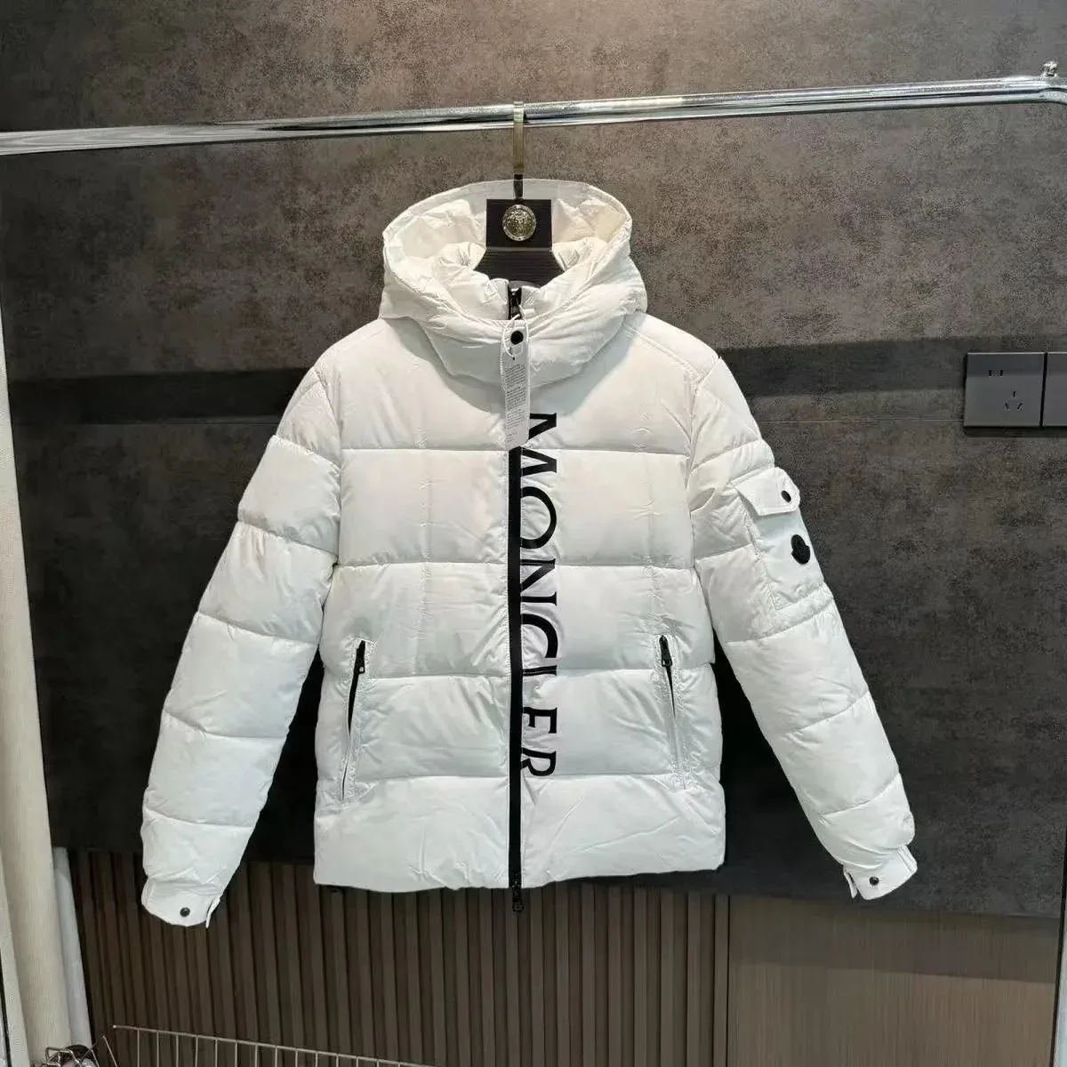 Moncler White Logo Puffer Jacket