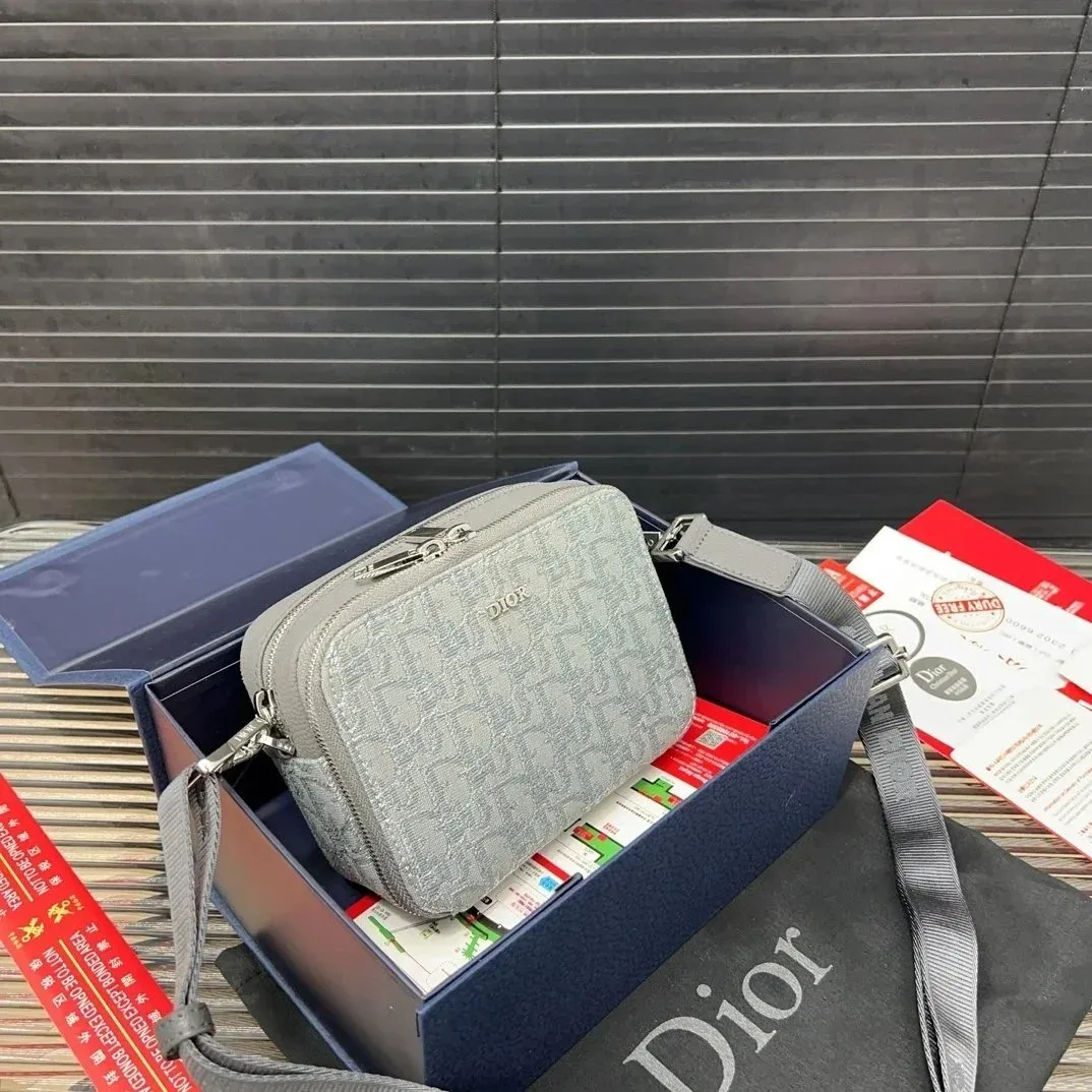 Dior Lady Dior Monogram Crossbody Bag Grey