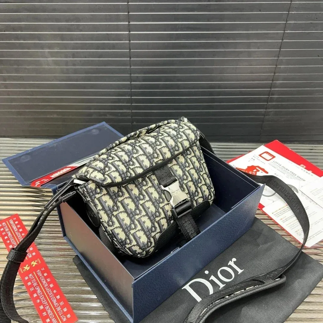 Dior Lady Dior Oblique Monogram Crossbody Bag Black/Beige