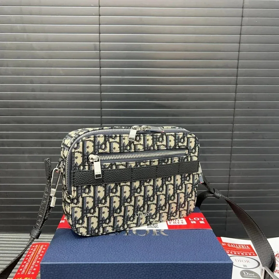 Dior Lady Dior Oblique Monogram Crossbody Bag Black/Beige