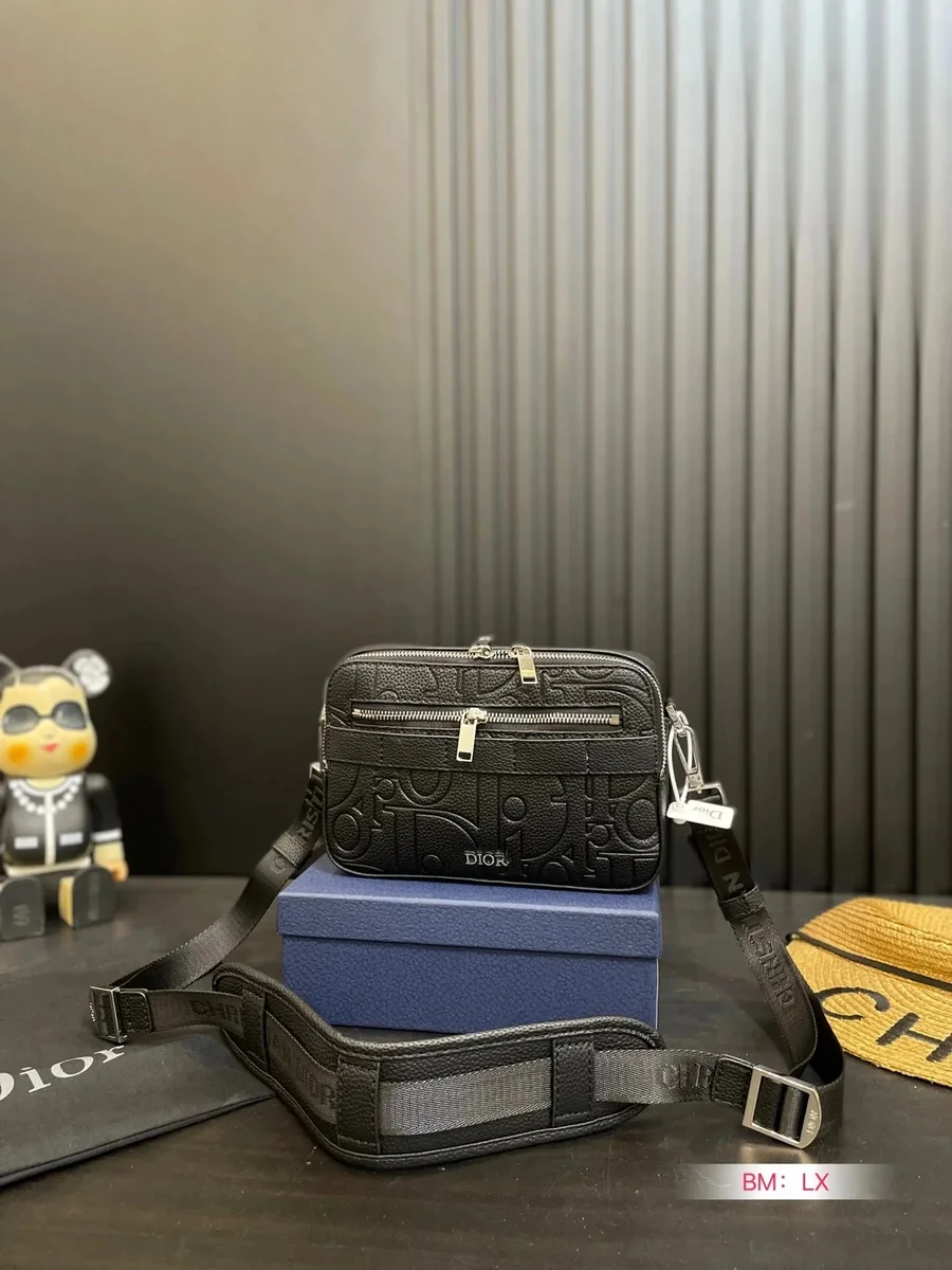 Dior Lady Dior Black Grainy Leather Crossbody Bag
