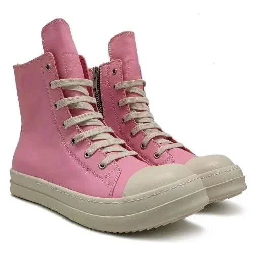 Pink Leather High-Top Sneakers with Beige Sole