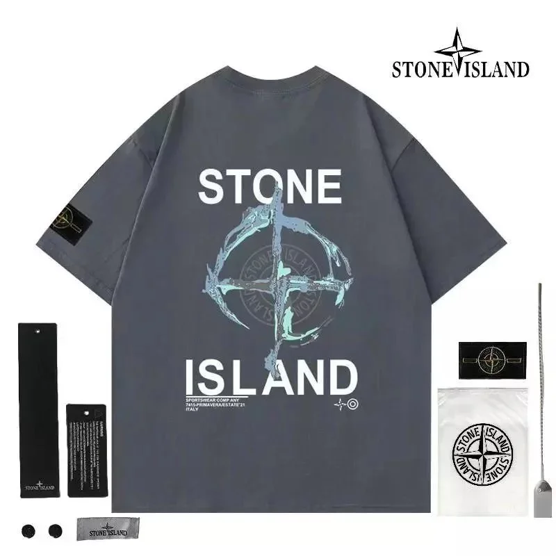 Stone Island 68-15 Graphic Tee Grey Solid T-Shirt