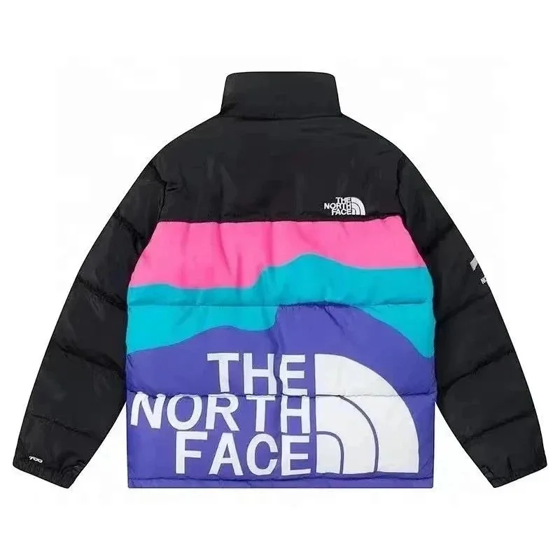 The North Face Nuptse Black/Pink/Turquoise Mountain Print Parka