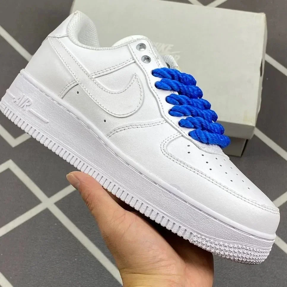 Nike Air Force 1 White Royal Blue Laces Sneakers