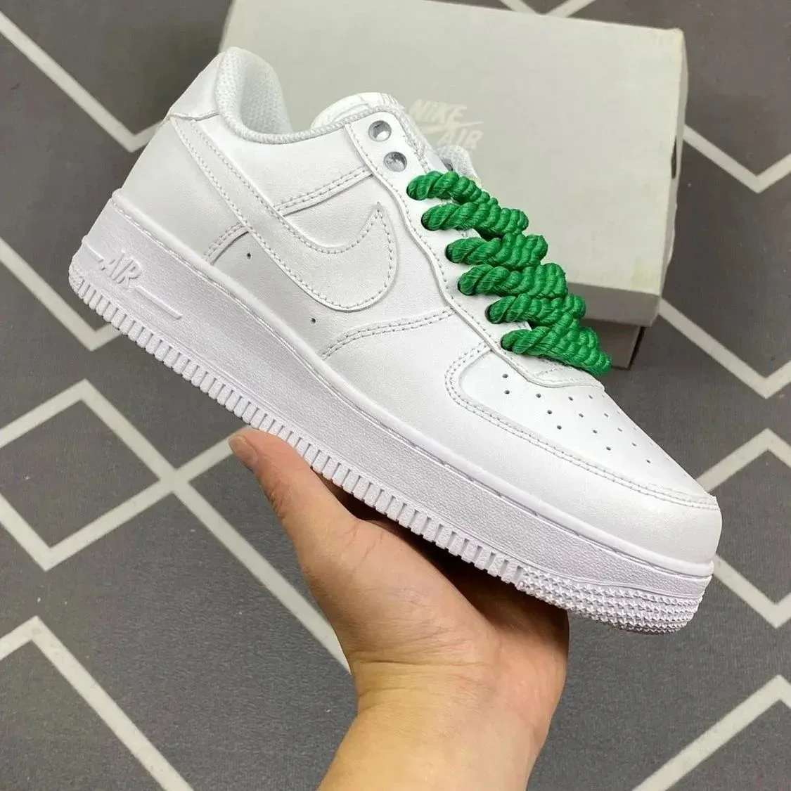 Nike Air Force 1 White Green Laces Sneakers
