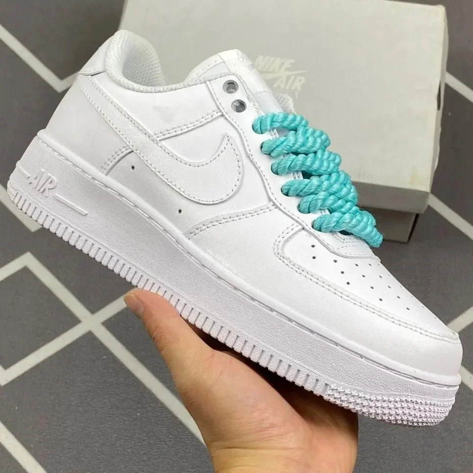 Nike Air Force 1 White with Turquoise Laces Sneakers