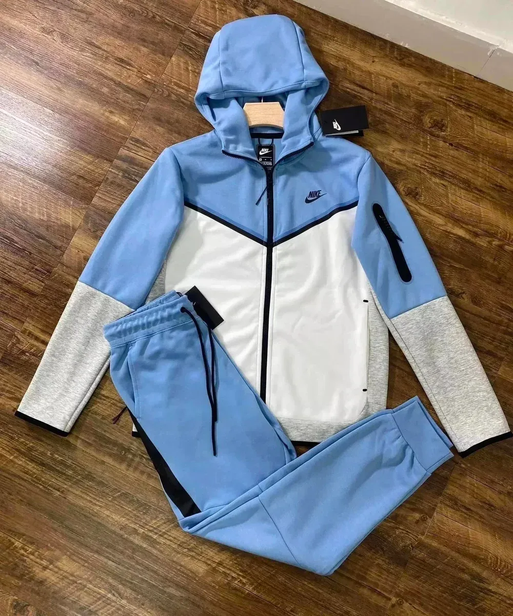 Nike Tech Fleece Blue & White Hoodie & Pants Set