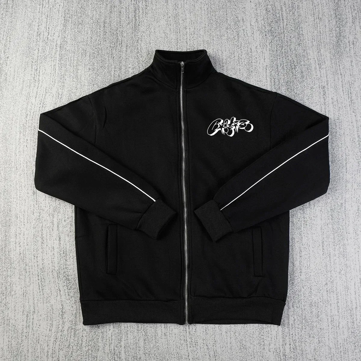 Black '05' Zip-Up Jacket with White Piping
