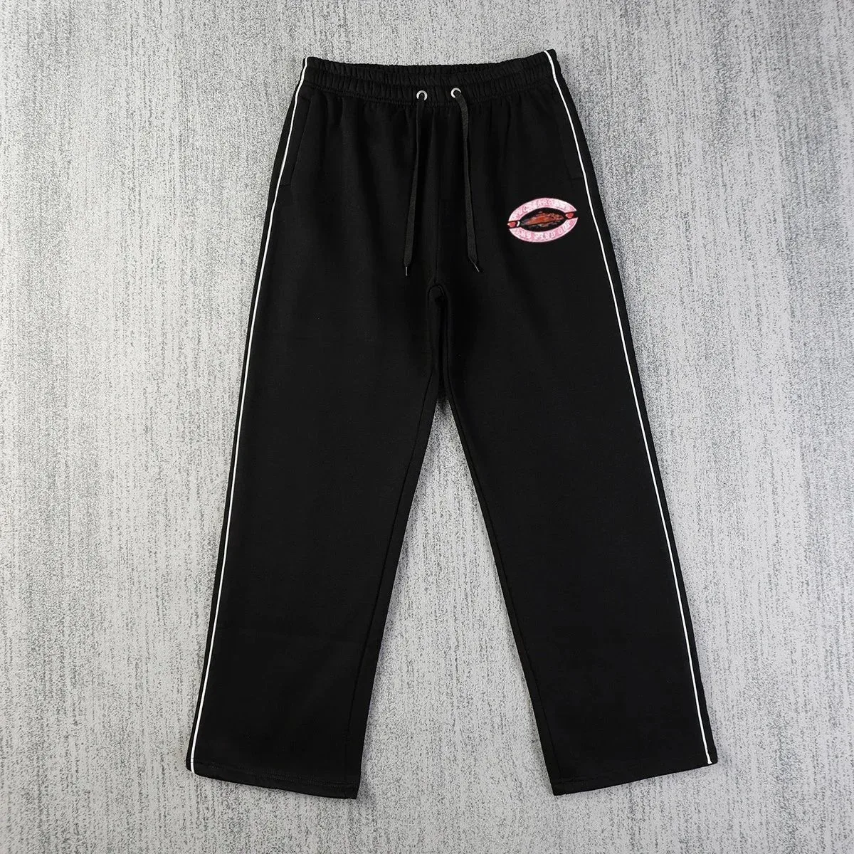 Black Lip Print Track Pants