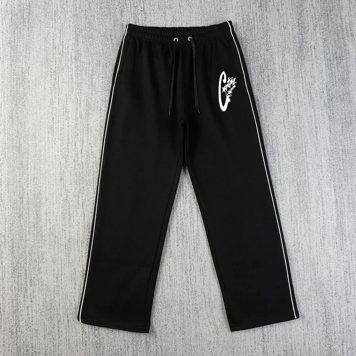 Black with White Stripe Track Pants