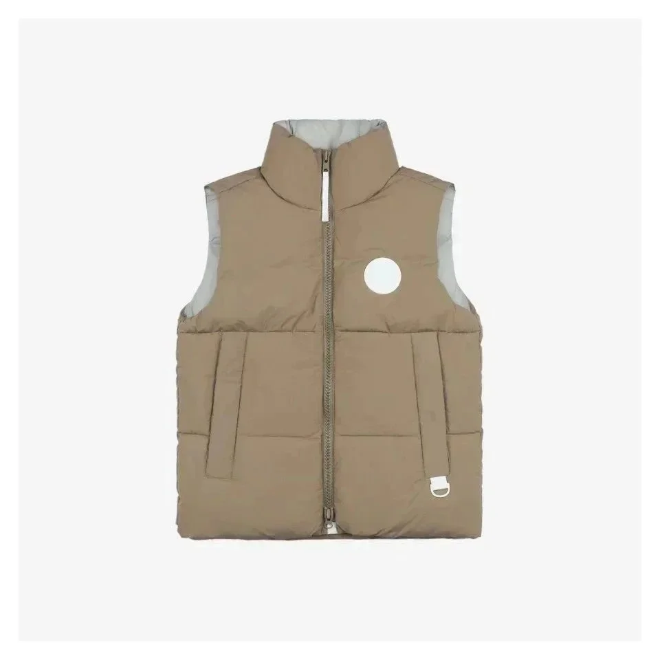Unisex Beige Puffer Vest with White Circle Patch