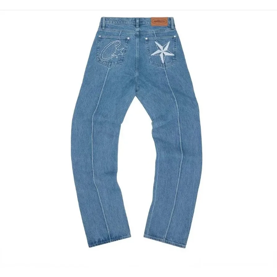 Unisex Denim Jeans with Star Embroidery
