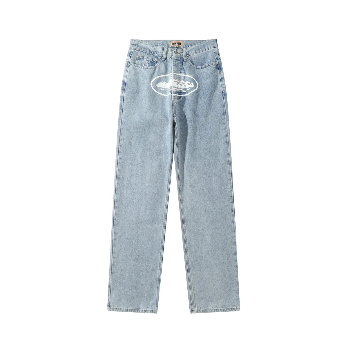 Light Blue Denim Jeans with White Graphic Print