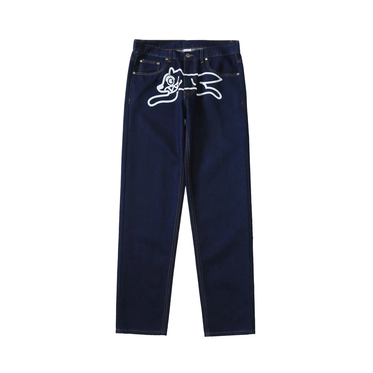 Dark Indigo Jeans with White Fox Graphic