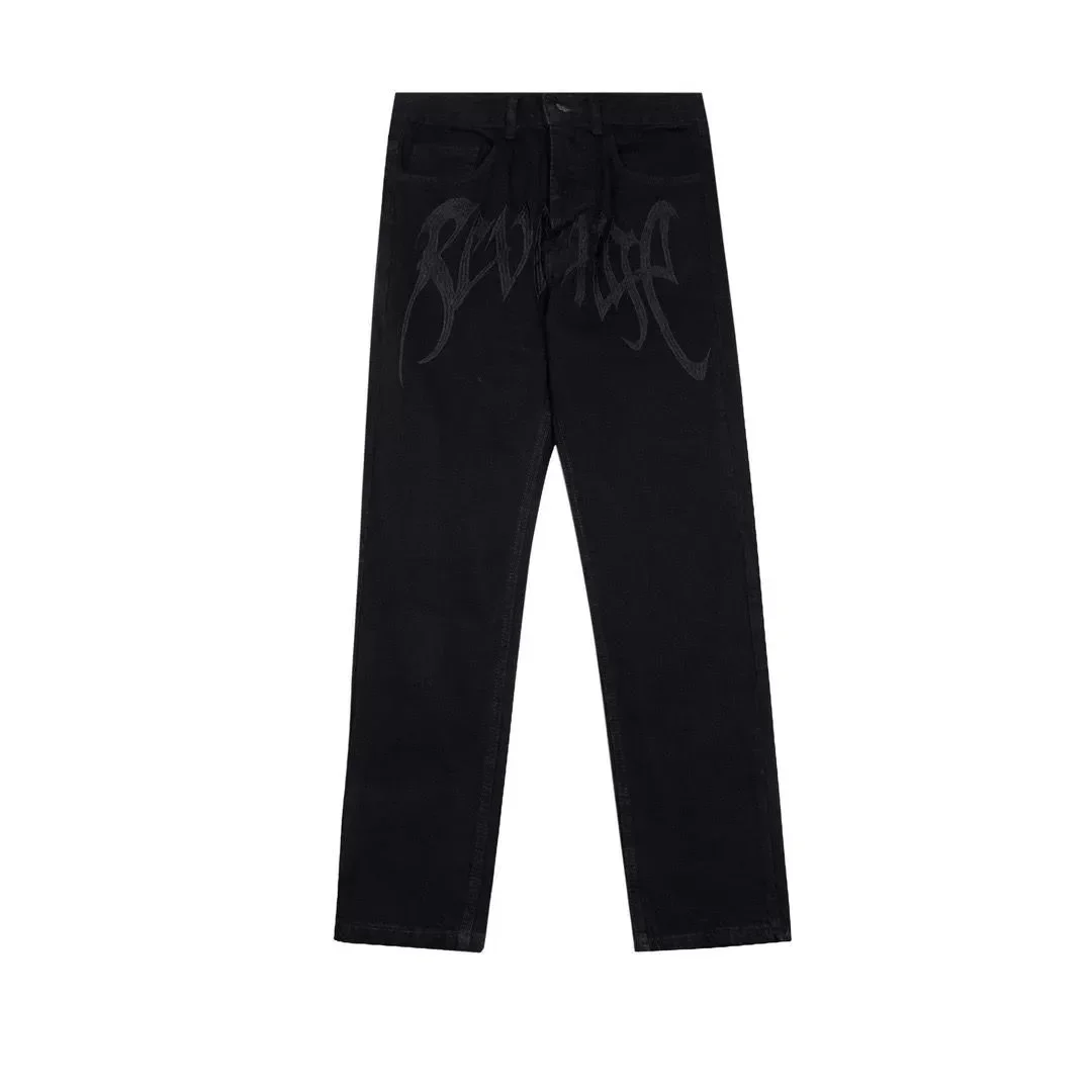 Revenge Black Jeans with Embroidered Logo