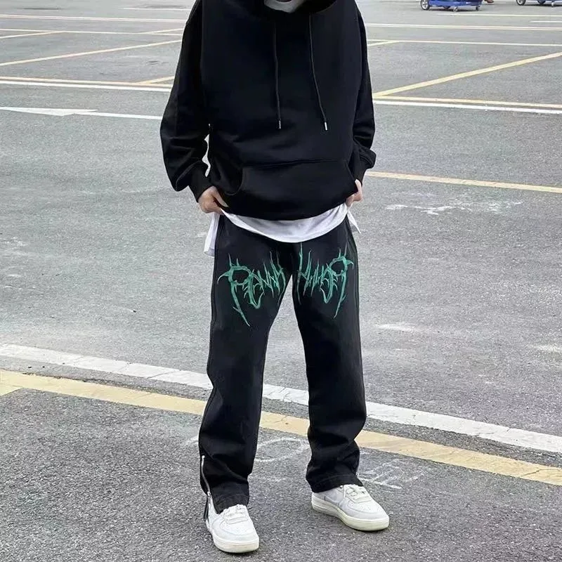 Unisex Black Green Print Sweatpants