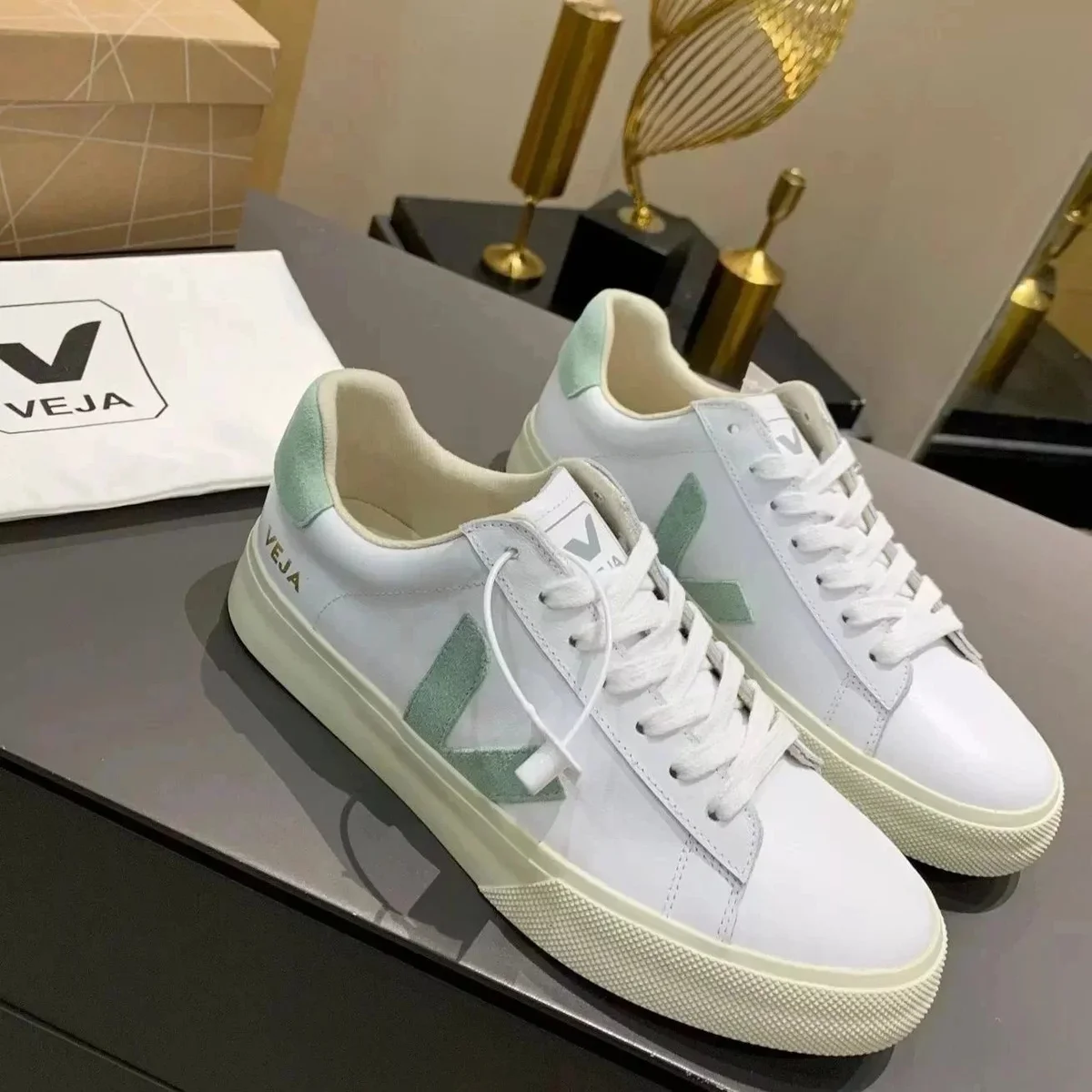 Veja White & Green V Sneakers