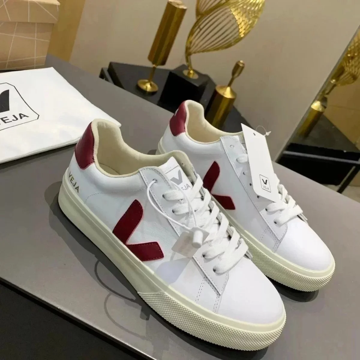 Veja V-10 White & Red Sneakers
