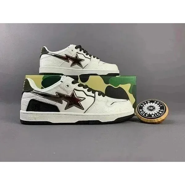 A Bathing Ape BAPE STA White/Green Camo Sneakers