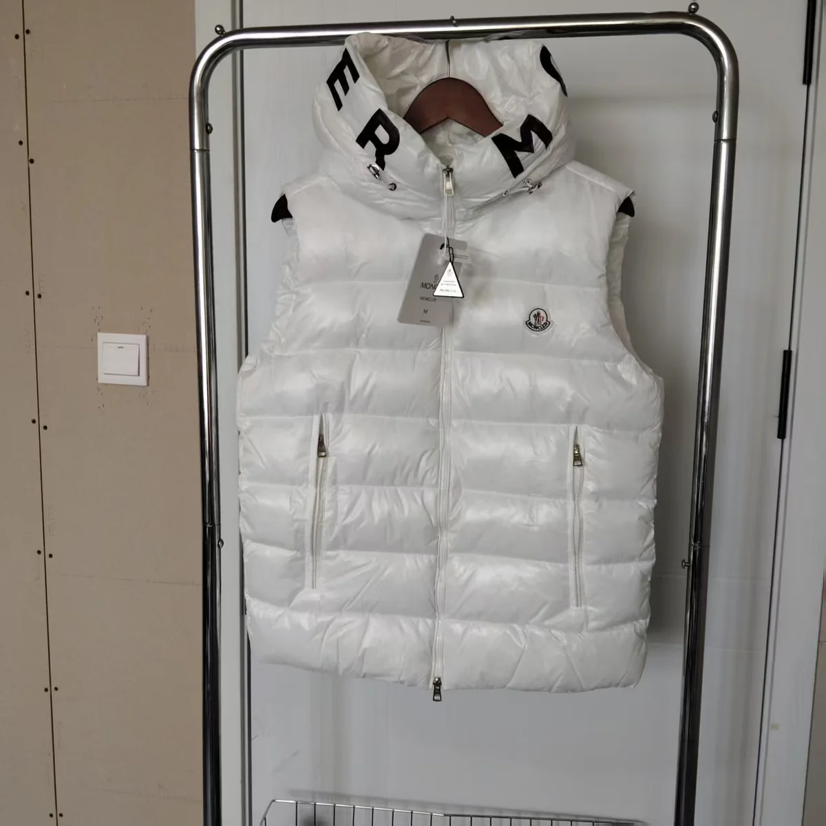 Moncler White Logo Embroidered Puffer Vest