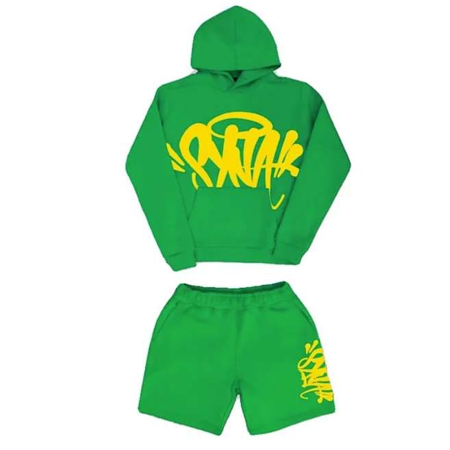 Green Yellow Graffiti Hoodie & Shorts Set