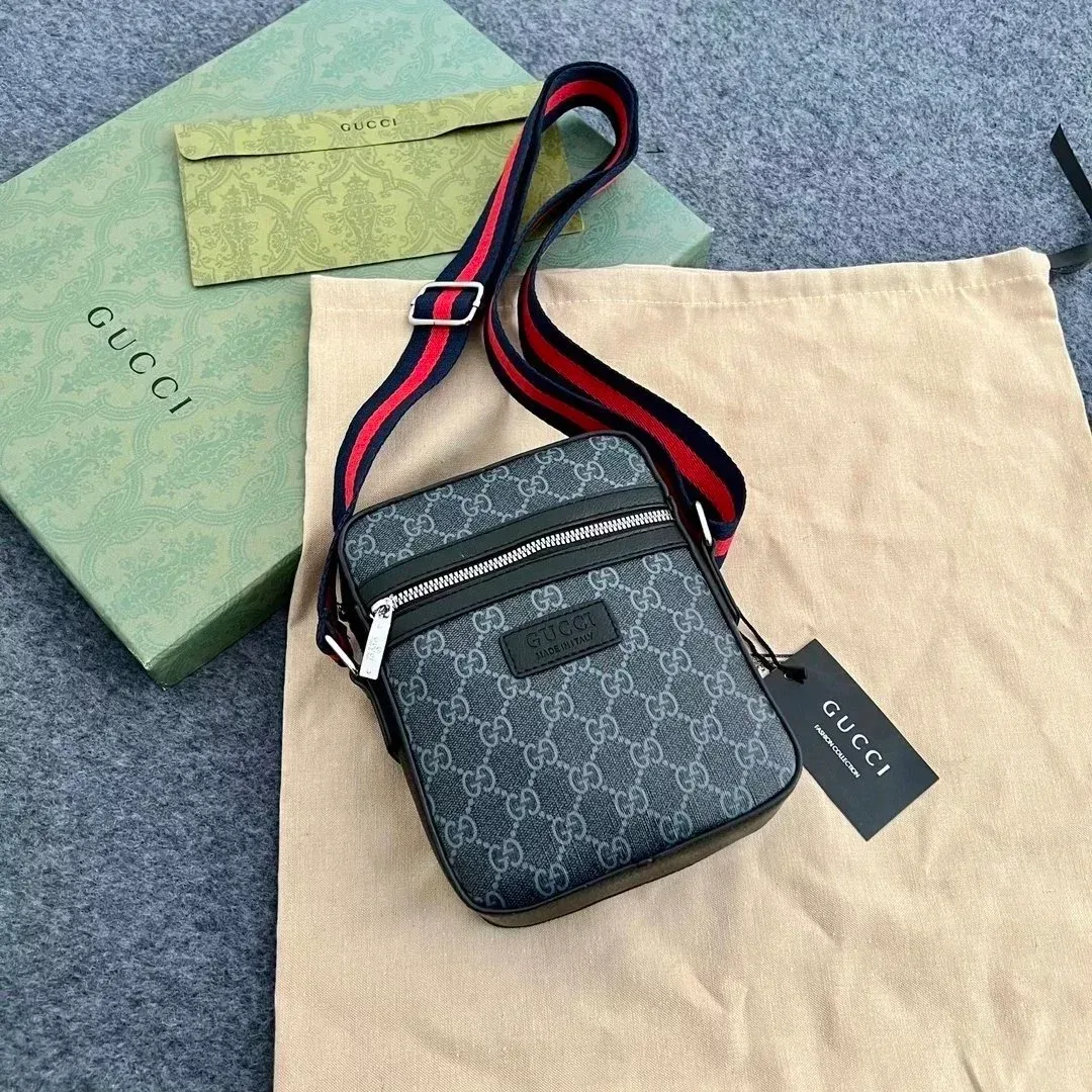 Gucci GG Supreme Web Stripe Crossbody Bag Black