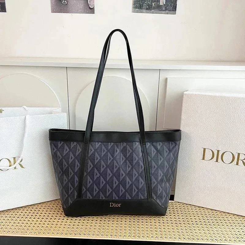 Dior Lady Dior Monogram Tote Bag Navy Blue