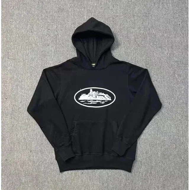 Black Hoodie with White Oval Logo Pullover
