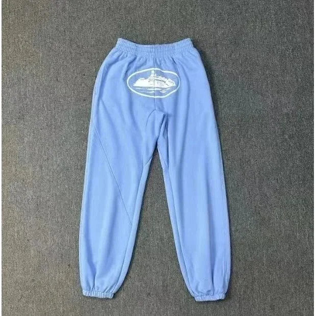 Light Blue Sweatpants with Boat Print Casual Bottoms