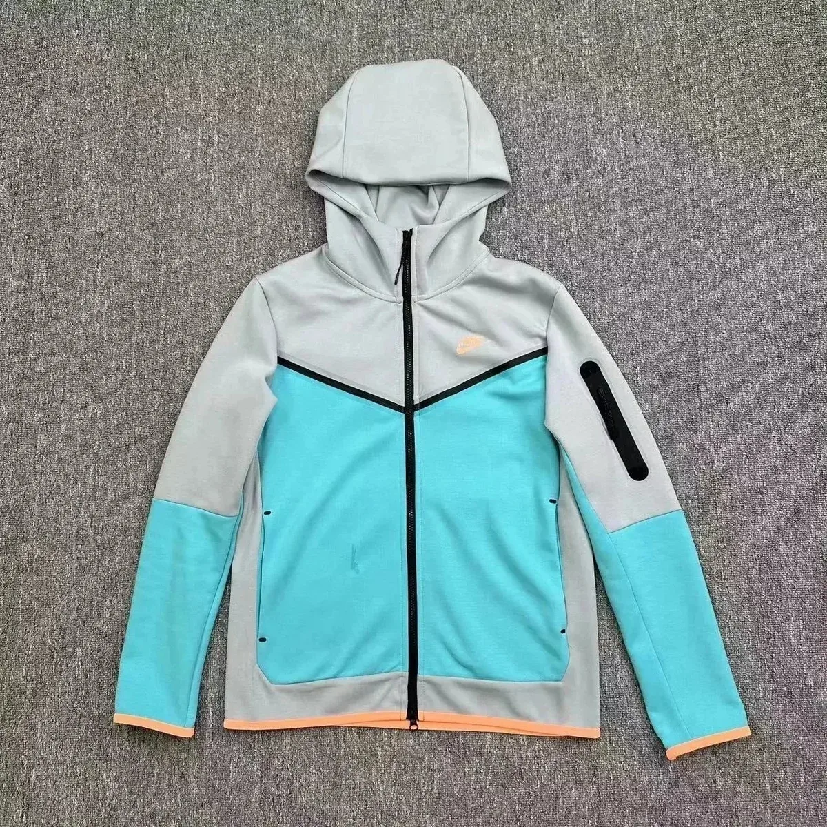 Nike Tech Fleece Grey Aqua Hoodie Jacket