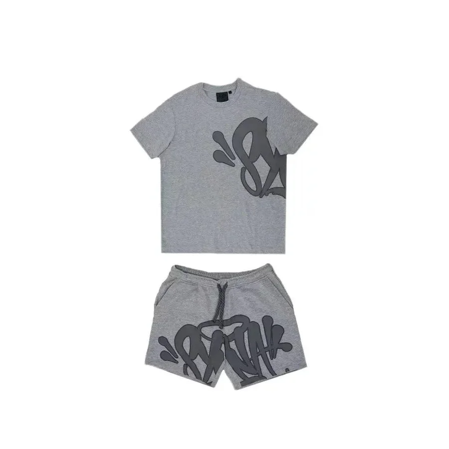 17 Gray T-Shirt and Shorts Set with Dark Graffiti Print