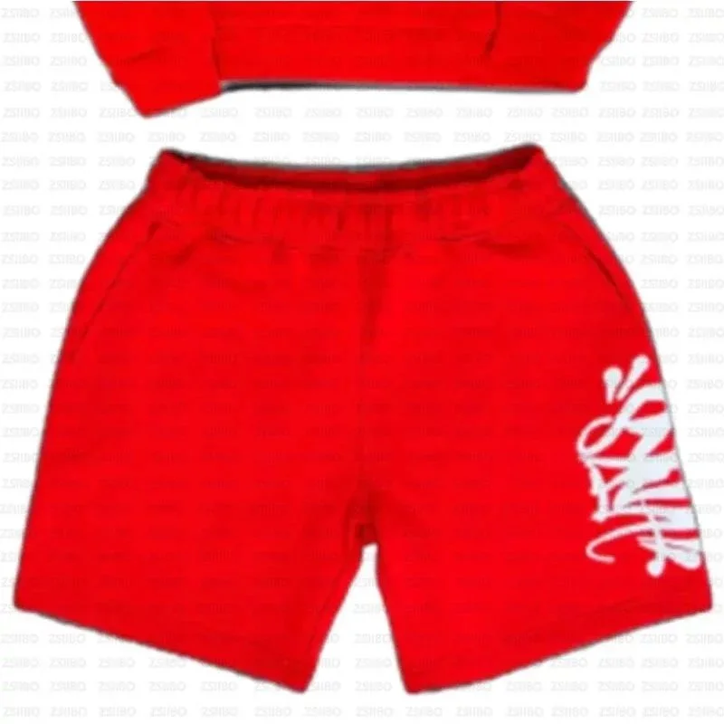 Red Solid Shorts with White Graphic