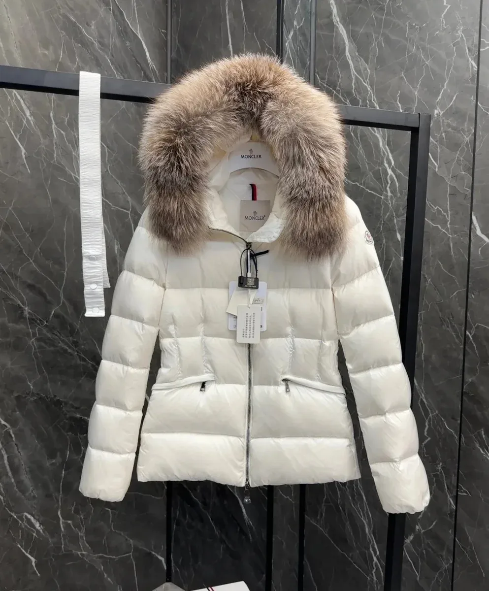 Moncler White Fur Collar Puffer Jacket