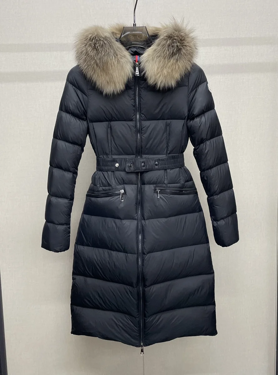Moncler Maya Black Fur Collar Long Coat