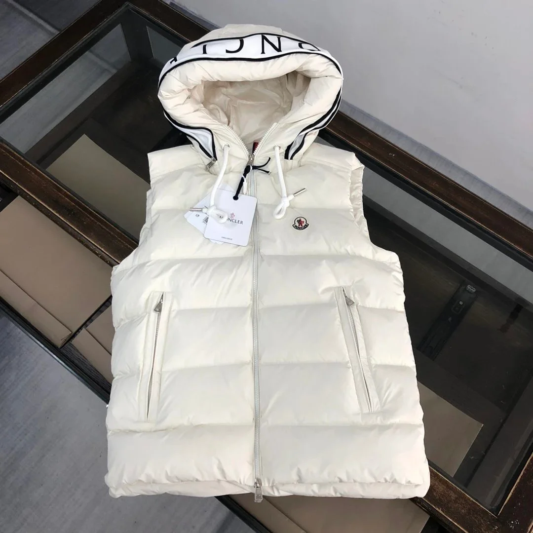 Moncler White Hooded Puffer Vest