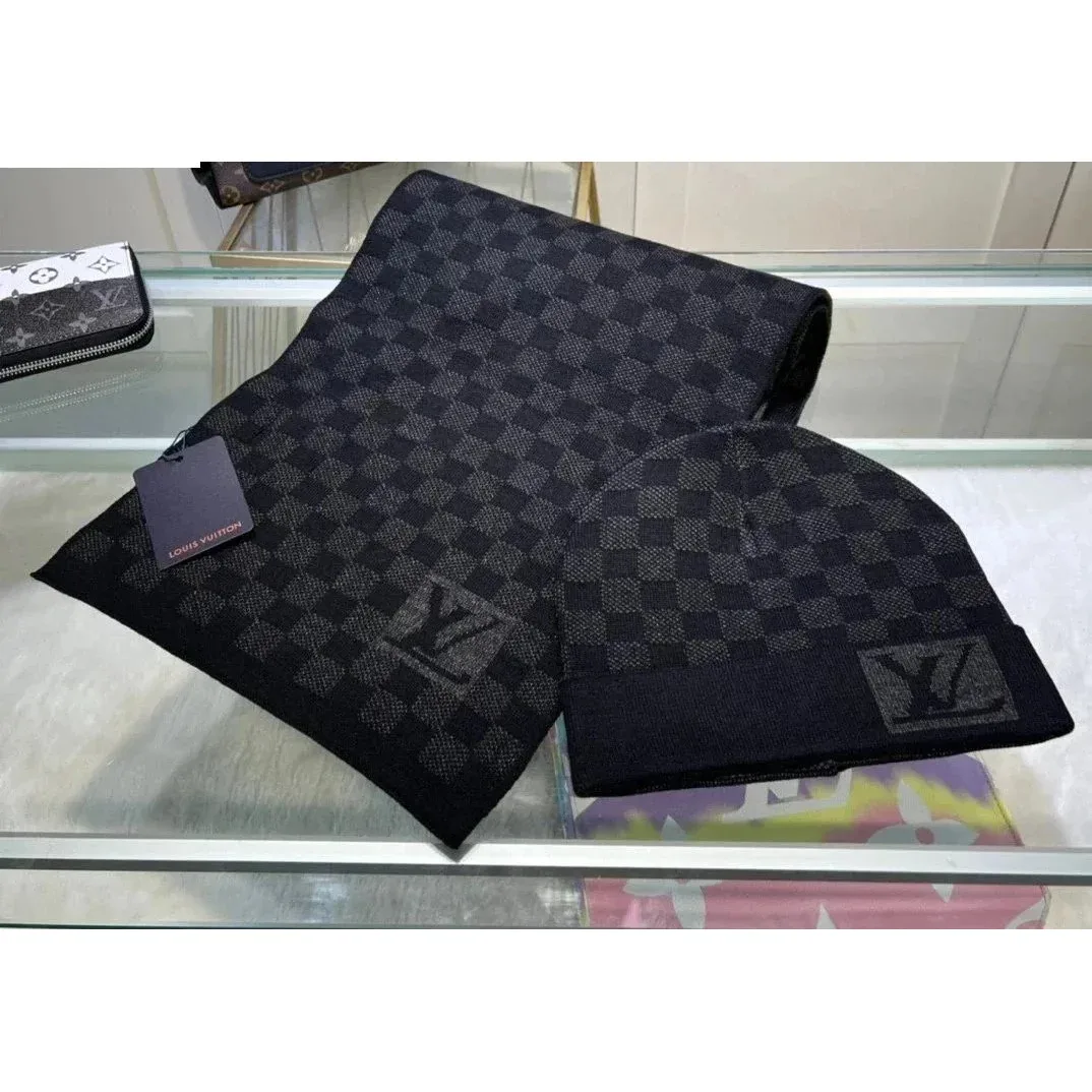 Louis Vuitton Damier Beanie & Scarf Set