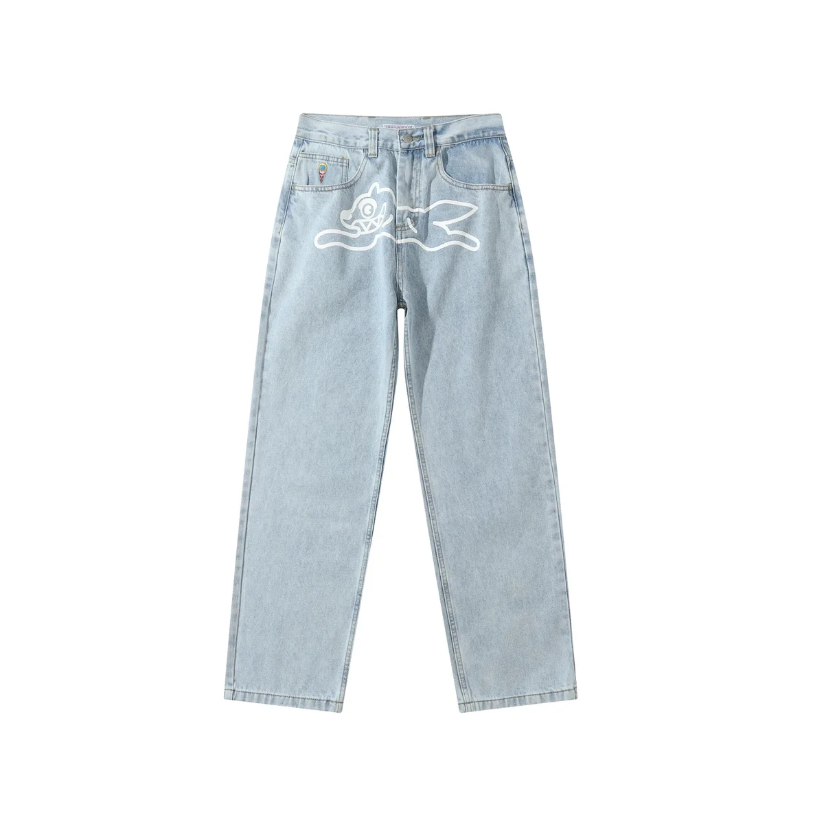 Light Blue Jeans with White Outline Dog Print