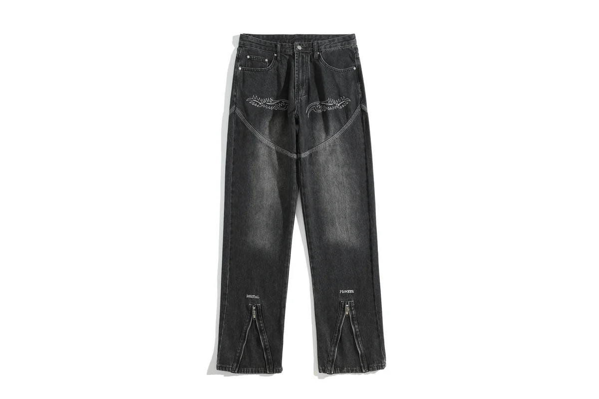 Unisex Dark Wash Jeans with Zipper Details