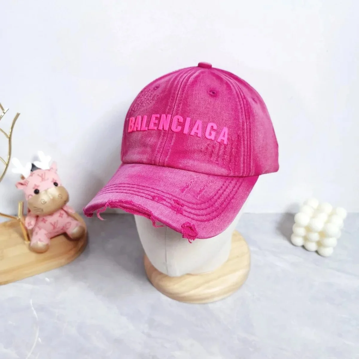 Balenciaga Pink Distressed Logo Cap