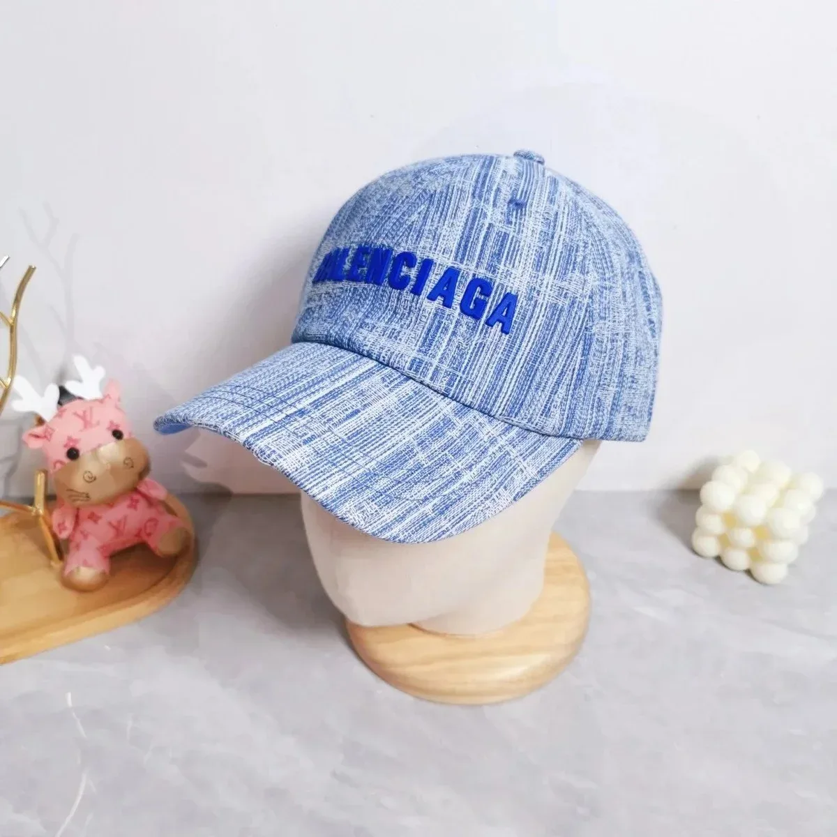Balenciaga Blue Denim Embroidered Cap