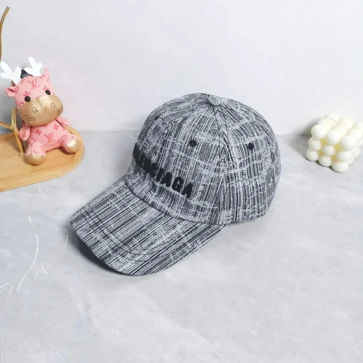Balenciaga Grey Grid Pattern Cap