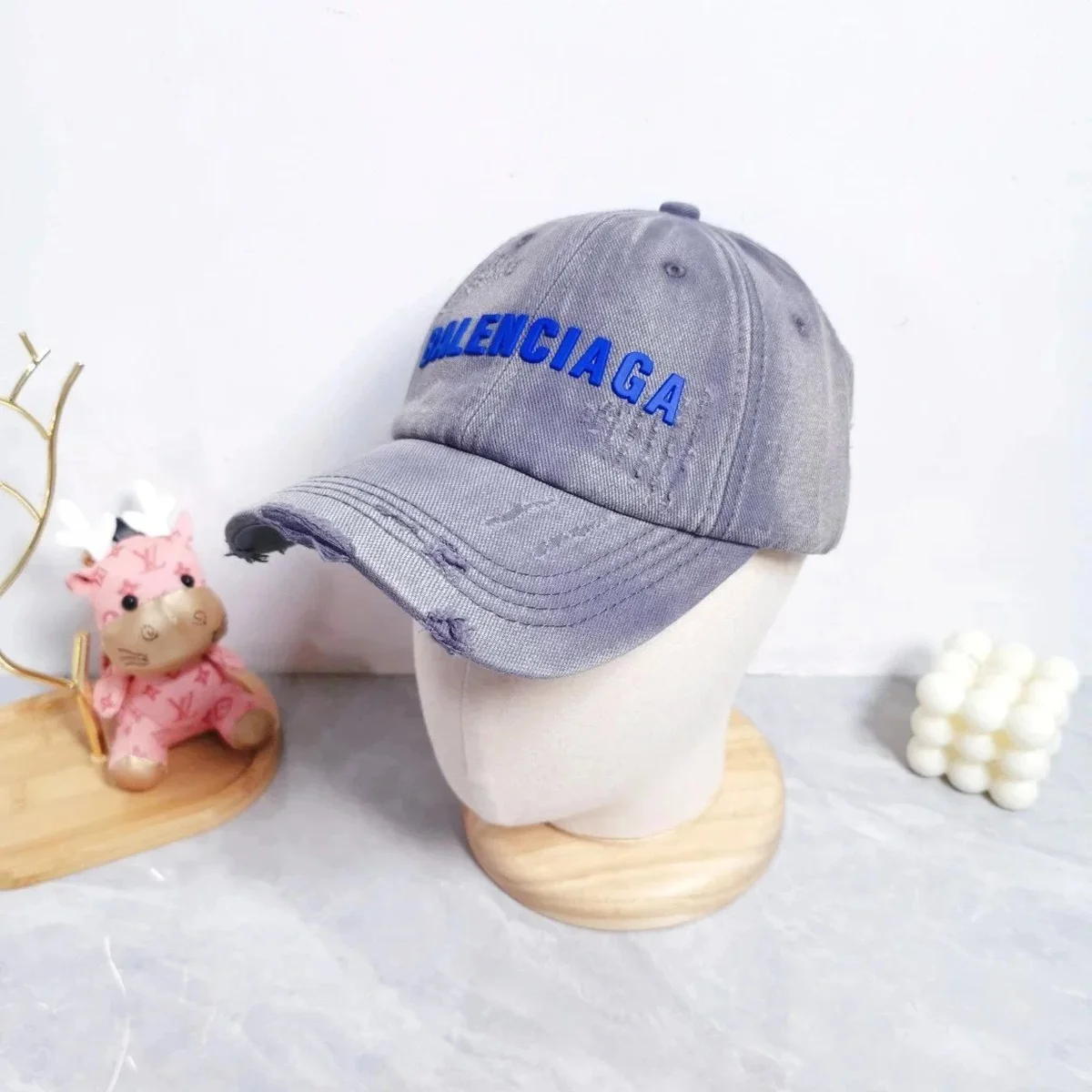 Balenciaga Distressed Blue 'BALENCIAGA' Logo Cap