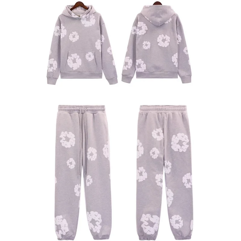 Gray Cloud Print Tracksuit Set