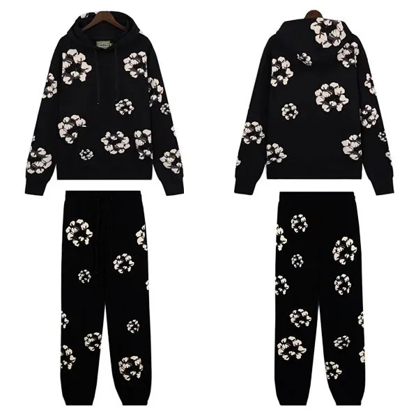 Black Floral Print Tracksuit Set