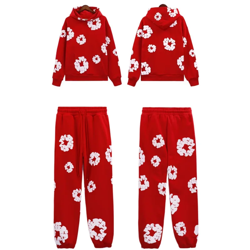 Red White Floral Tracksuit Set