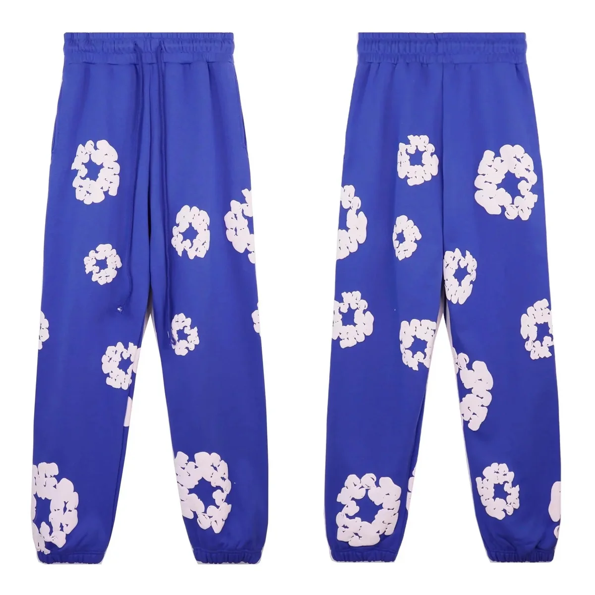 Blue White Floral Print Sweatpants
