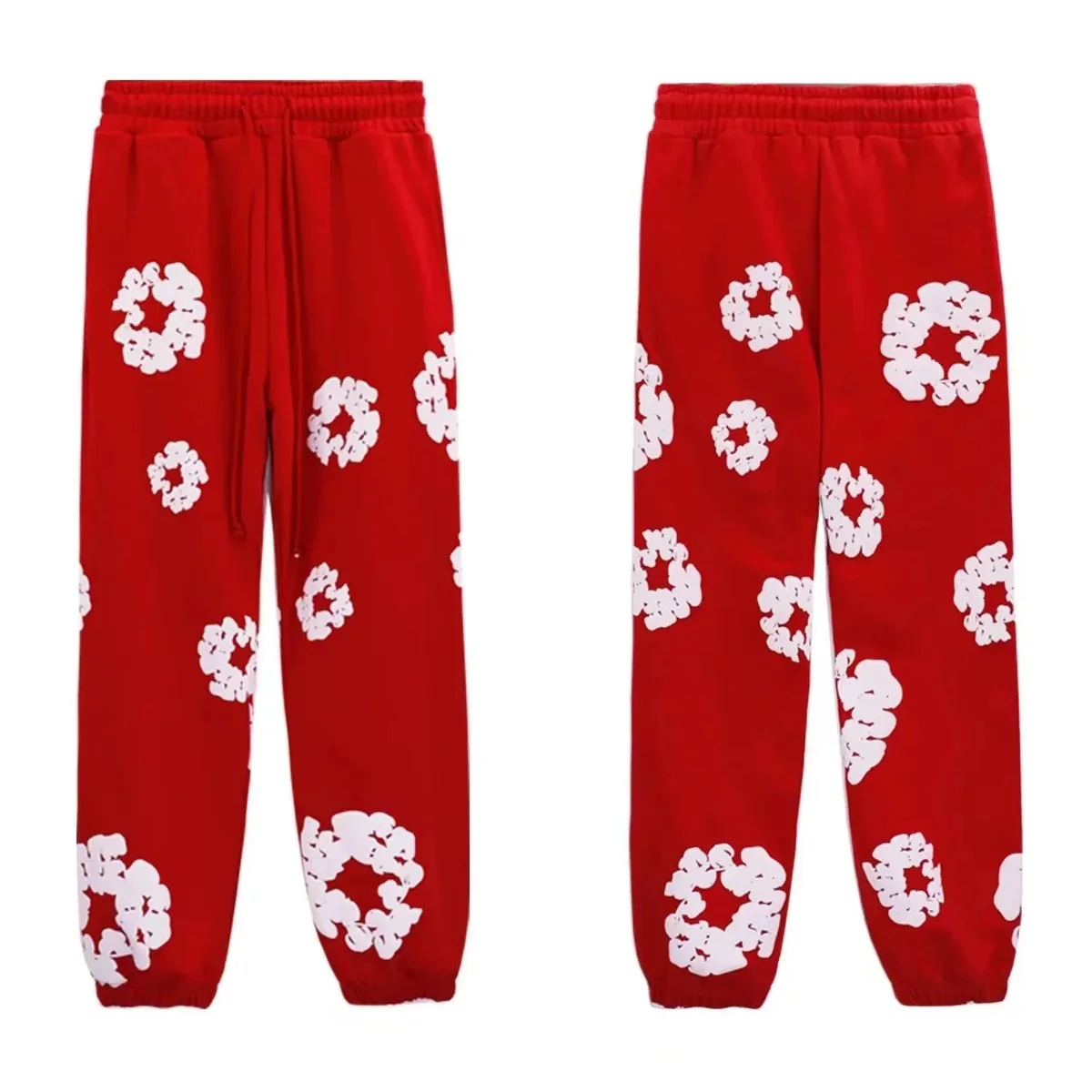 Red White Floral Print Sweatpants